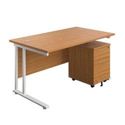 Bundle Desks | Twin Upright Rectangular Desk & Mobile Pedestal