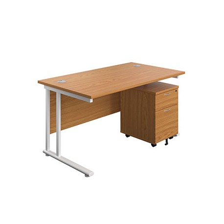 Bundle Desks | Twin Upright Rectangular Desk & Mobile Pedestal