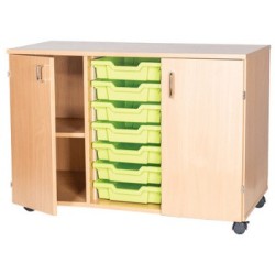 Classroom Storage | Triple Bay 7 Tray Storage Unit with Cupboards